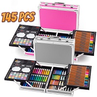 GREY/PINK 145pc Artists Aluminium GC011/12 Art Case Colouring Pencils Painting Set Childrens/Adults