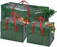 3 Pack Large Christmas Storage Zip Bags for Christmas Tree up to 7ft Xmas Accessories Décor Ornaments Baubles Tinsels Lights Organiser with Handle
