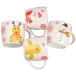 Puregadgets© Christmas Novelty Mug Set (Adult Size) with Snowman, Gingerbread Man, Father Christmas and Rudolf the Reindeer Mugs