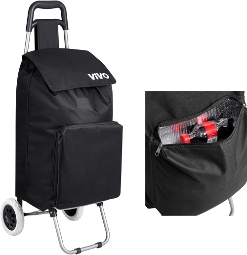 59L Large Folding Lightweight Shopping Trolley with Insulated Cooler Bag, Hard Wearing & Foldaway for Easy Storage, Large Shopping Trolley on 2 Wheels