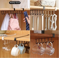 6 Hooks Metal Under Cabinet Shelf Mug Cup Cupboard Kitchen Utensil Tie Organiser