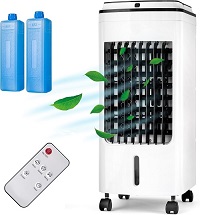 Portable Evaporative Air Cooler with Remote Control 4L, Cooling Fan AC Unit with 3 Speed Settings and 2 Ice Boxes, 7.5 Hour Timer, 360 ° Wheels for Home,Office