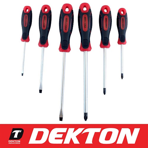 Dekton 6pc Magnetic Soft Grip Slotted Flat Phillips Screwdriver Set 75mm - 150mm