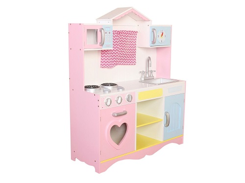 Large Girls Kids Pink Wooden Play Kitchen Children's Role Play Pretend Set Toy