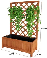 BROWN /GREY Vivo Technologies Large Rectangular Wooden Planter with Liner and Lattice Trellis Panels for Climbing Plants, 70x30x135cm Flower Plant Pot Box for Garden Patio