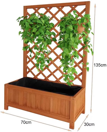 BROWN /GREY Vivo Technologies Large Rectangular Wooden Planter with Liner and Lattice Trellis Panels for Climbing Plants, 70x30x135cm Flower Plant Pot Box for Garden Patio