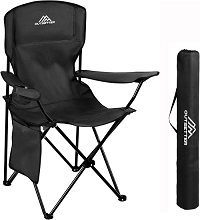 BLACK - Camping Chair Lightweight Folding Portable Camping Chair with Cup Holder and Side Pocket Outdoor Folding Chair 120kg