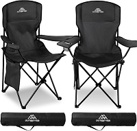 BLACK - Set of 2 Camping Chair Lightweight Folding Portable Camping Chair with Cup Holder and Side Pocket Outdoor Folding Chair 120kg