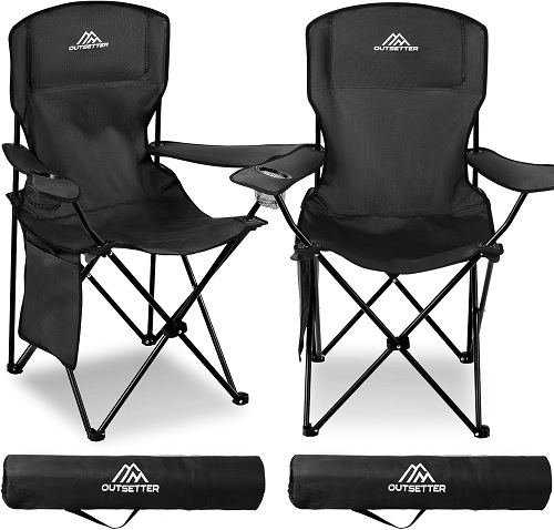BLACK - Set of 2 Camping Chair Lightweight Folding Portable Camping Chair with Cup Holder and Side Pocket Outdoor Folding Chair 120kg