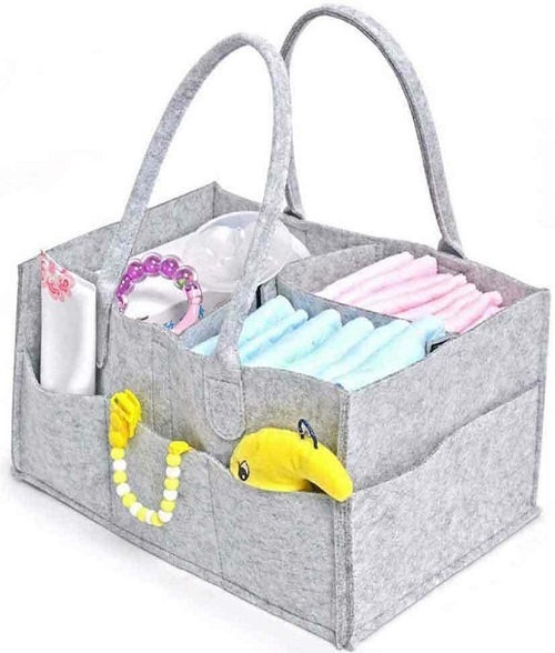  Baby Diaper Organiser Caddy Felt Changing Nappy Kids Storage Carrier Bag Grey UK