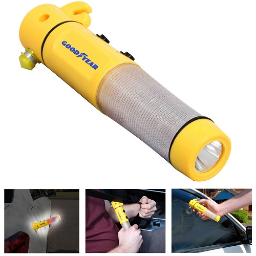 Goodyear 3 in 1 Emergency Beacon / Torch + Windscreen Hammer + Seat Belt Cutter