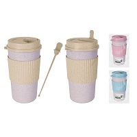 Eco Travel Mug With Stirrer Coffee Tea Hot Cool Beverages 450ml Cream/Pink/Blue