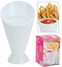 Chips French Fries & Ketch Up Dipper Snack Holder Basket Stand Cones 2 Section