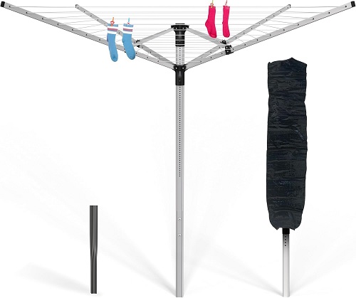 Premium Aluminium 4 Arm 50M Rotary Washing Line, Anti-rust Adjustable in Height 120-180cm,Heavy Duty Rotary Dryer with Ground Spike and Cover,Rotating...