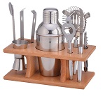 BH026 Cocktail Maker Set Shaker Glass Twisted Bar Spoon Strainer Wood Muddler