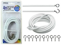 RY-2310 4m White Net Curtain Wire Cord Cable with Hooks and Eyes Fittings Window DoorDIY
