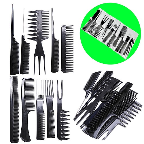 10 piece Hair Styling Comb Set Professional Black Hairdressing Brush Barbers