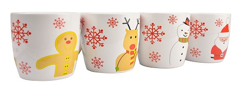 Puregadgets Christmas Novelty Mug Set (Adult Size) with Snowman, Gingerbread Man, Father Christmas and Rudolf the Reindeer Mugs