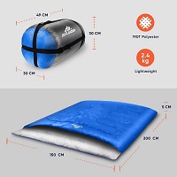 Double Sleeping Bag for Adults 3 Season Backpacking Lightweight Waterproof Season 3 Sleeping Bag Cold Weather Sleeping Bag for Kids Warm Camping Hiking Outdoor Travel Hunting with Compression Bag Blue