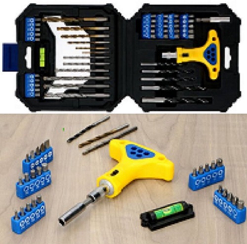 50Pcs Drill & Bit Set HSS Heavy Duty Screwdriver Bits Wood Metal Masonry Plastic 71975