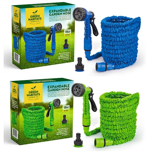 100 FT (Blue/Green) - Expanding Garden Water Hose Pipe Spray Gun Flexible Grow Stretch Hosepipe