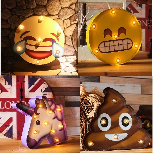 Emoji Retro Vintage LED Light Signs Love Poop Hearts Kiss Crying Unicorn Present