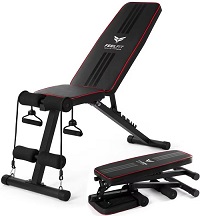 Adjustable Weight Bench with Resistance Band Foldable Sit Up Strength Training Utility Benches Workout Bench Flat Incline Decline Bench Press for Home Gym