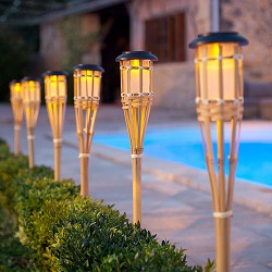 3 x LED Solar Powered Outdoor Bamboo Torch Garden Border Stake Patio Path Light