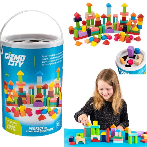 100PC Wooden Building Blocks Kids Construction Wood Toy Brick Set Educational