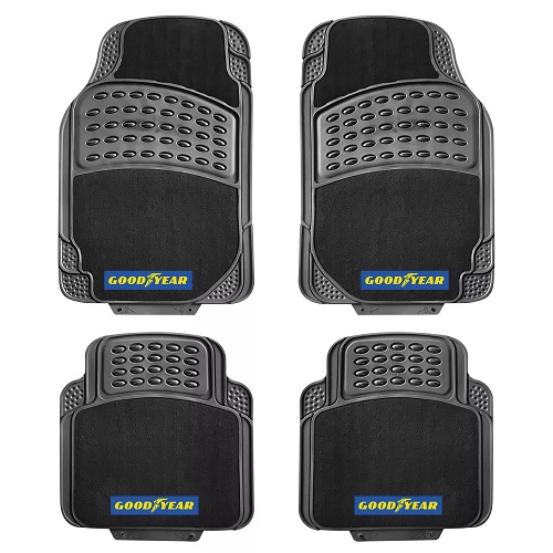 Goodyear 4pc Non Slip Floor Mats Rubber Carpet Luxury Car Mat Front & Rear Set