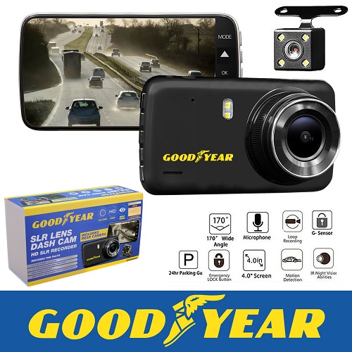 Goodyear 1080P Dual Lens Car DVR Front and Rear Camera Video Dash Cam Recorder