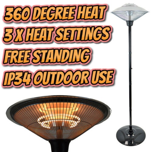 360 Degree 1500W Halogen Pedestal Free Standing Floor Heater Outdoor Garden