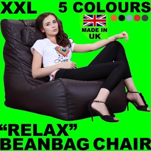 XXL RELAX LEATHER BEANBAG HIGH BACK HEAD REST CHAIR GAMER GAMING BEAN BAG SOFA 