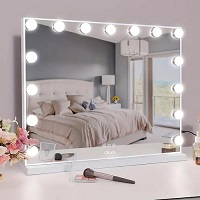 Hollywood Vanity Makeup Mirror with Lights, 58×48cm Large Lighted Makeup Mirror with 15 Dimmable LED Bulbs
