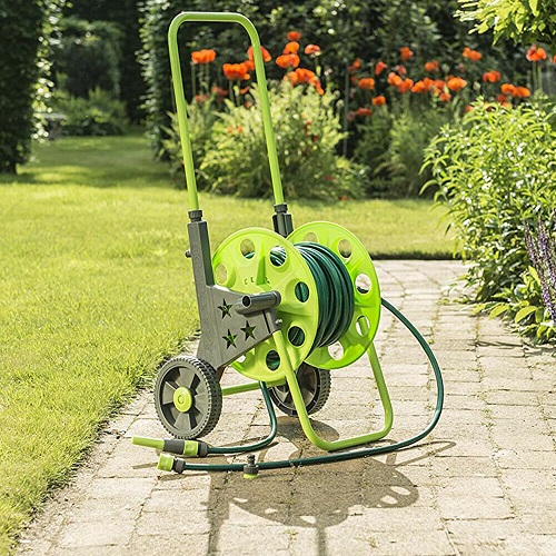 30m Hose Reel Cart Trolley Spray Garden Hosepipe Adjustable Handle Nozzle Wheel