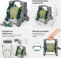 Garden Hose Reel 25M (ø 15 mm), 2-in-1 as Free Standing or Wall Mounted Garden Hose, Complete with Hose Guide, Nozzle and Fittings, Robust Frame for Stability, Compact Hose Reel Flexibility Use