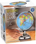 Illuminated World Globe 4-Way Touch Control Light-Up Table Lamp Chrome Xmas