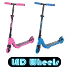iScoot X10 Neon Blue Light Weight Kick Scooter with Light Up LED Wheels T-Bar Bobbi Board for Boys/Girls/Children/Kids - Ages 5-12