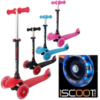 iScoot Whizz© Light Weight 3 Wheel Tilt and Turn Folding Kick Scooter with LED Light Up Wheels T-Bar Bobbi Board for Boys / Girls / Children / Kids - Ages 2-5