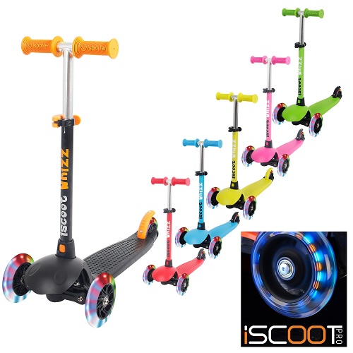 iScoot Whizz Mini Scooter Tilt Kickboard T-Bar 3 Wheel Kick Board LED Wheels