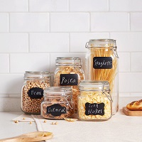 5 Set Clip Top Glass WDG5 Storage Jars Airtight Vintage Kitchen Containers & Labels