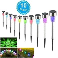 10 Pack Stainless Steel Solar LED Light Multi Colour Outdoor Garden Lighting