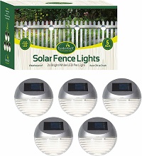 5Pack GardenKraft Solar Powered Fence Lights Bright White LED Weatherproof Auto