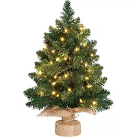 GREEN -Artificial Mini Christmas Tree 20" String LED Lights Table Top Xmas Snow Flocked