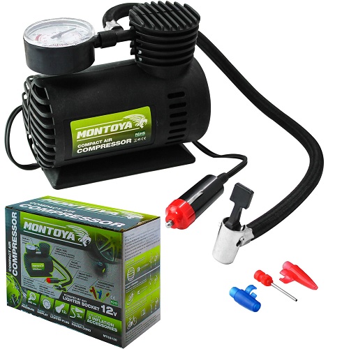 Montoya Car Tyre Air Compressor Pump Bike Cycle Compact 3m Cord 12V Inflator