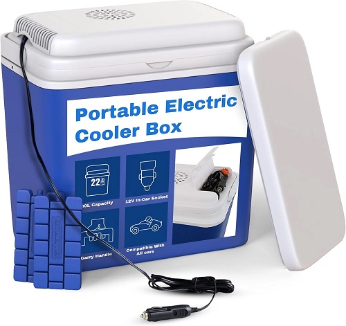 22L Electric Cooler Box Power 12V Car Cigarette Lighter 2 Ice Packs Cool Fridge