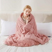 Teddy Fleece Weighted Blanket for Adults Fluffy Quilted Pockets Throw Soft Sherpa Throw Heavy Blanket Winter Sleep Therapy Autism Insomnia Sensory Anxiety Stress Relief Blush Pink, 125 x 150cm - 4kg