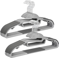 20 pack Plastic Hangers with U-Shaped Opening Grey Hangers Heavy Duty 360 Degree Swivel Hooks