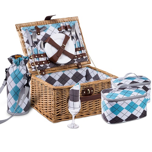 Vivo Country Natural Willow 4 Person Picnic Basket Hamper