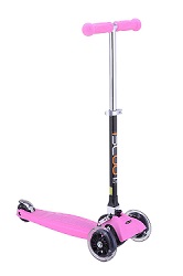 iScoot© Pro Mini Tilt Kickboard Mini T-Bar 3 Wheel Kick Scooter Bobbi Board for Boys / Girls / Children with LED Wheels - Pink